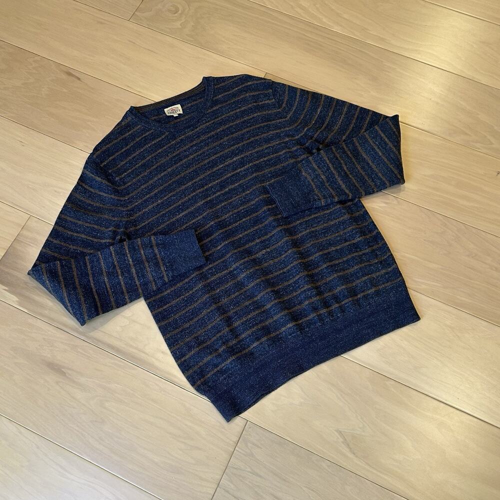 Faherty Cotton Striped Blue Crew Sweater Long Sleeve Men’s Medium - Picture 2 of 6